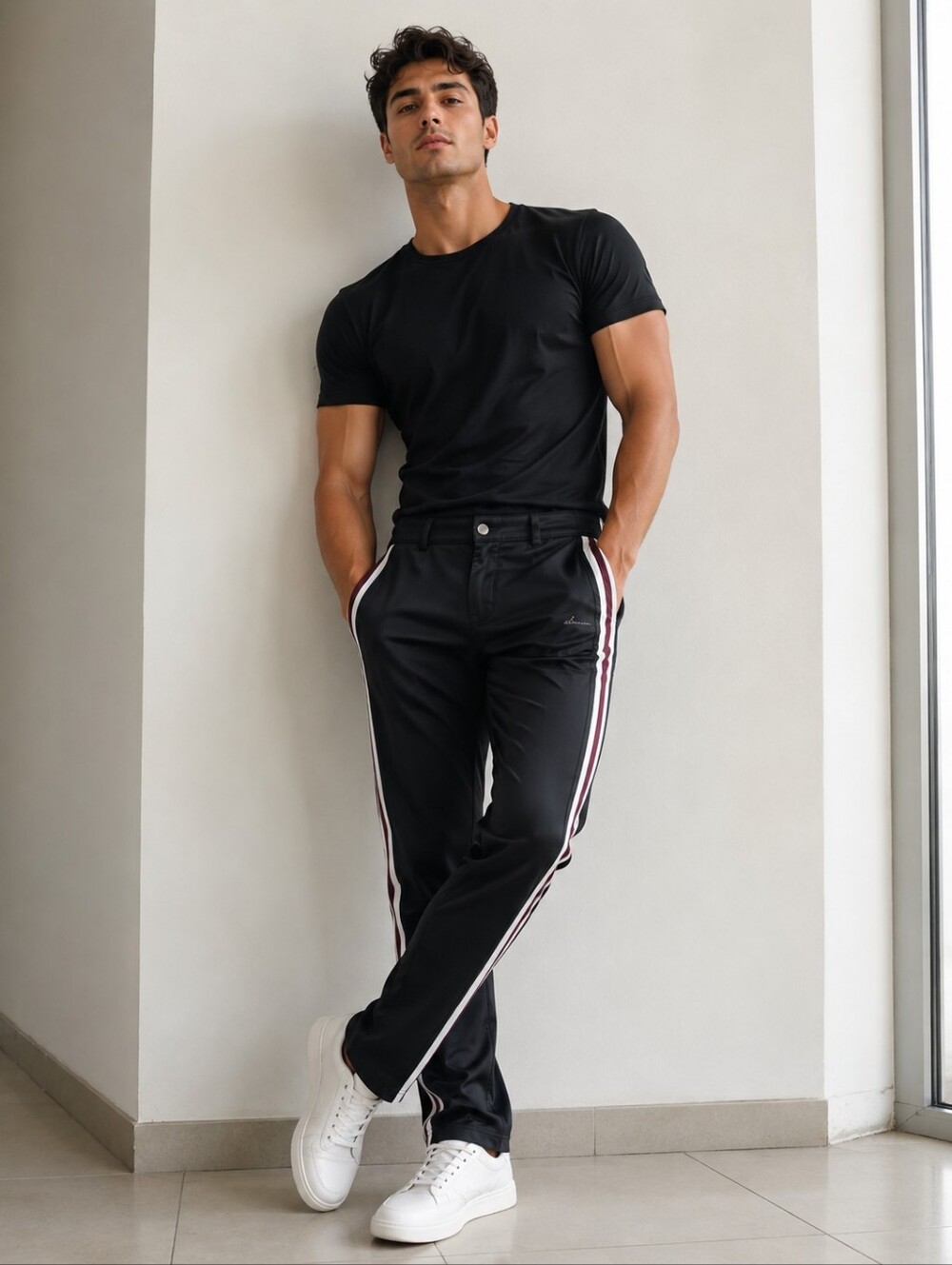 Abacus Trenton Mens Golf pants Black with slide strips Size 40 Inseam 31